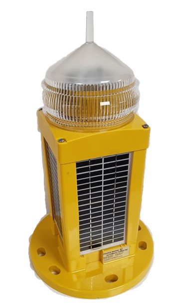 SC35 self-contained solar LED marine lantern with yellow polycarbonate housing, side solar panels and clear lens
